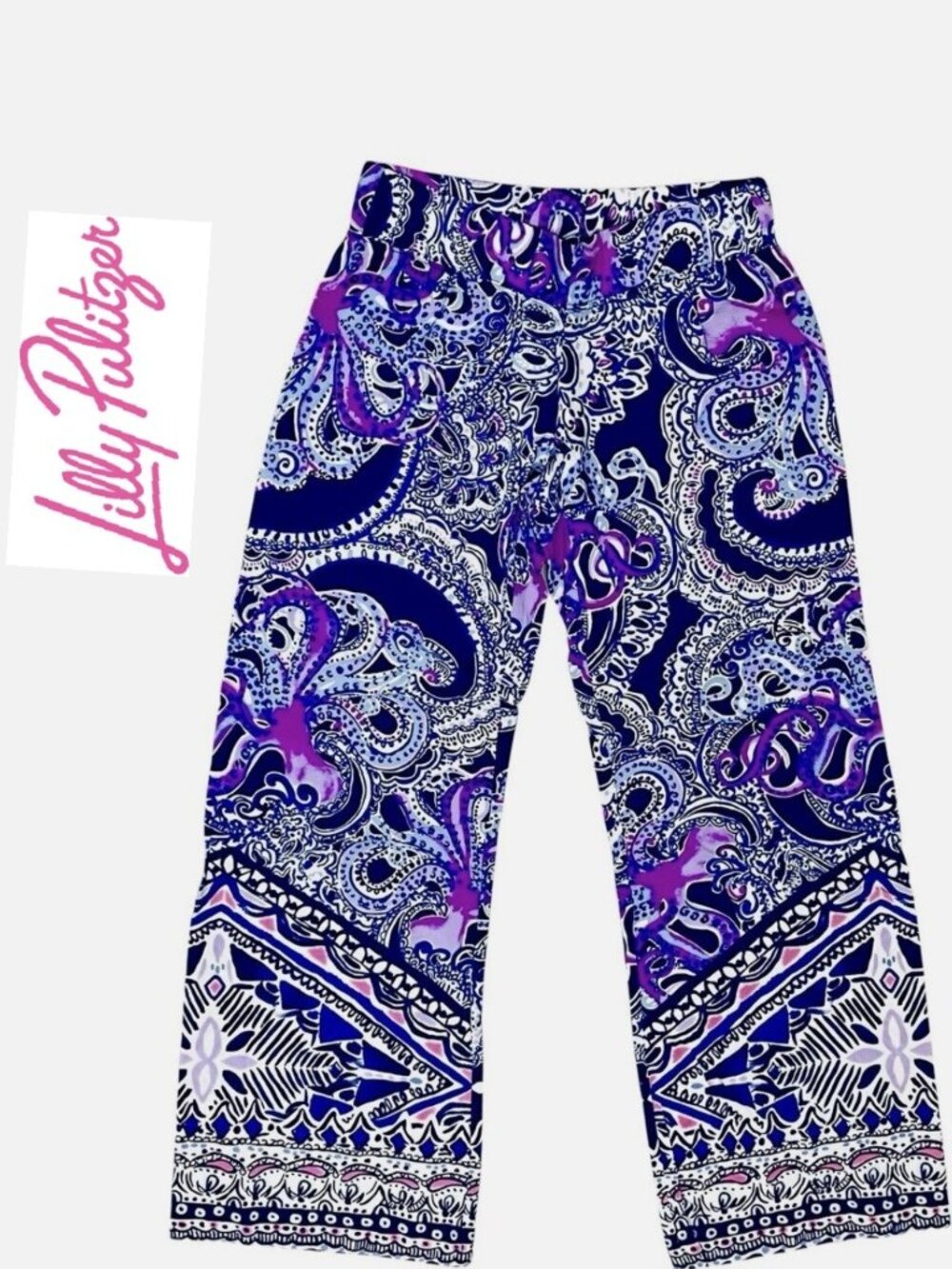 Lilly Pulitzer Palazzo Pink/Blue Bal Harbour Pants Size XS (#2118)
